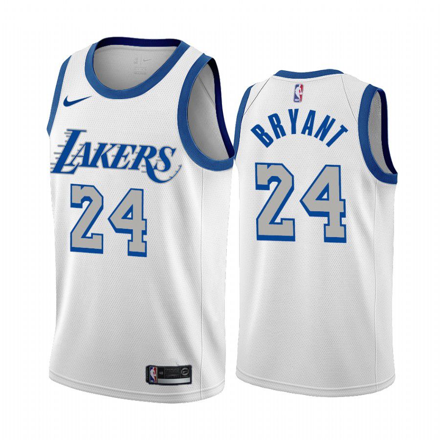 Men Los Angeles Lakers 24 kobe bryant white city edition new blue silver logo 2020 nba jersey